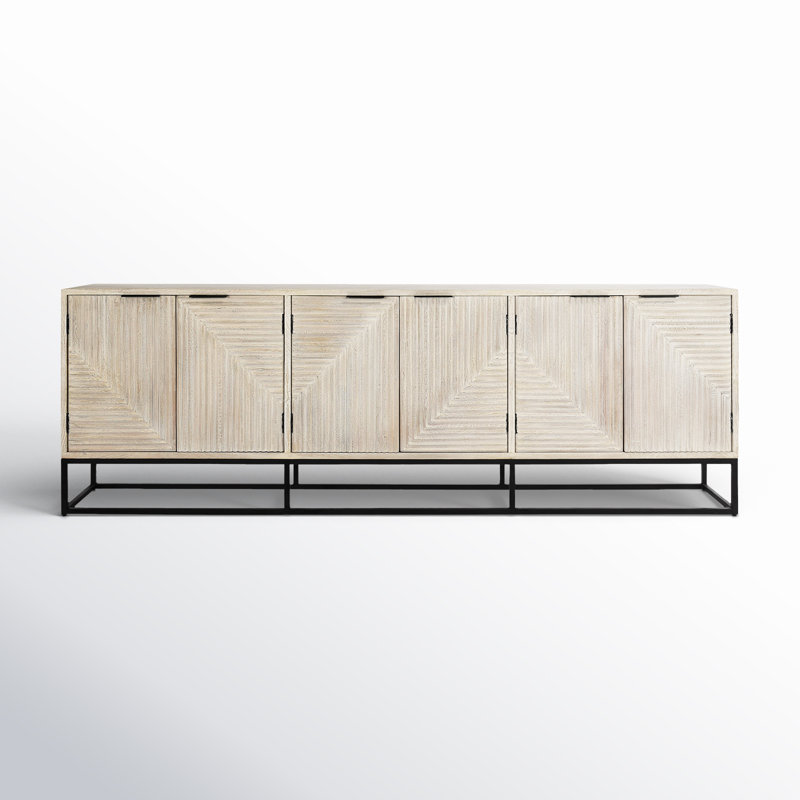 Clint Industrial Loft White Mango Wood Black Metal Base 108'' Sideboard