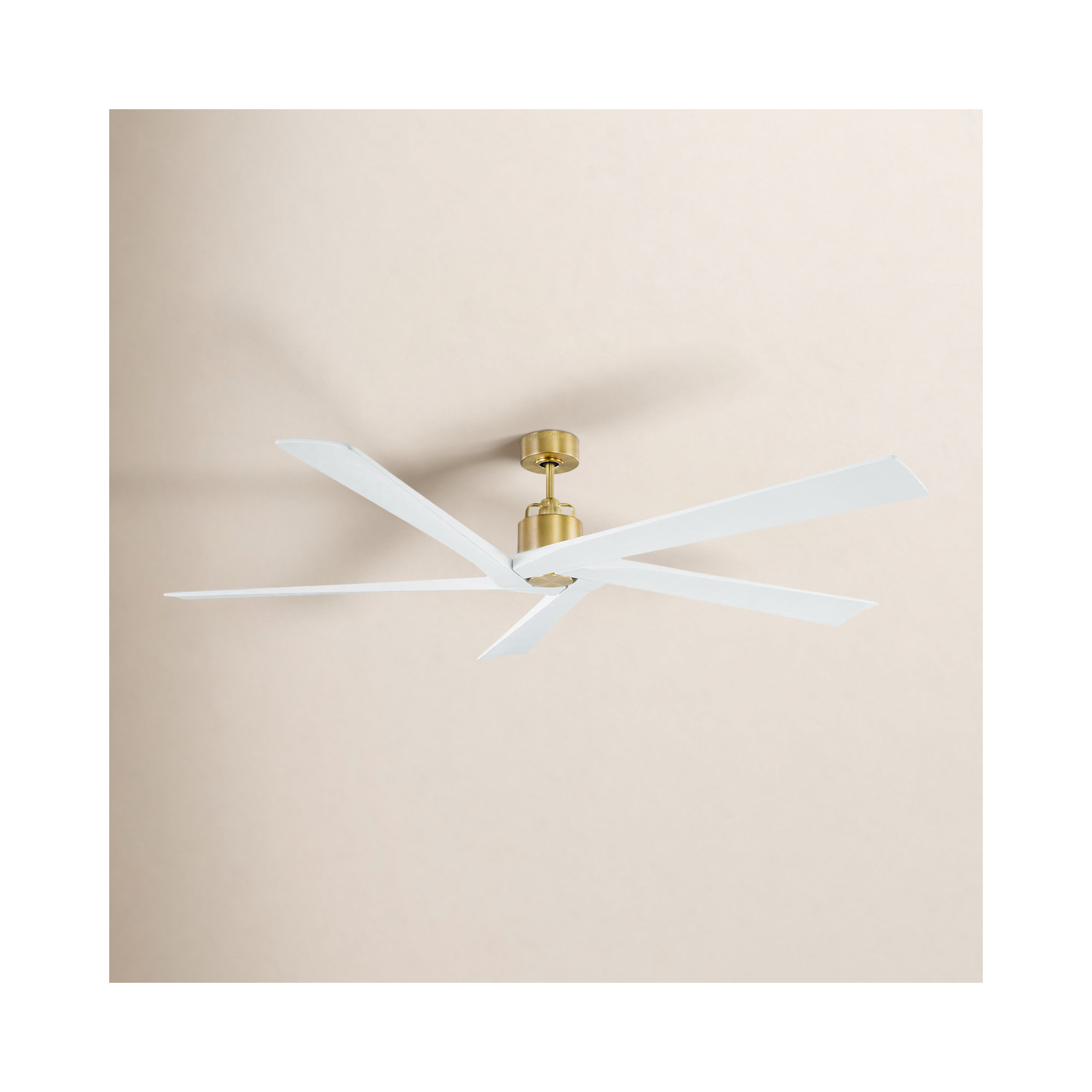 Adalai 70" 5 - Blade Standard Ceiling Fan with Remote Control, 56" Wide, Burnished Brass/Matte White