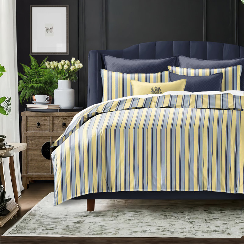 Gino Stripe Reversible Cotton Comforter Set, Twin Comforter + 2 Standard Shams