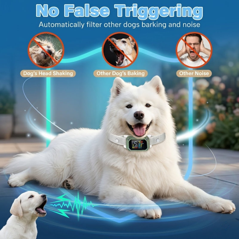 Collier d'écorce intelligent rechargeable pour grands et petits chiens, formation anti-aboiements avec choc vibreur à sensibilité réglable