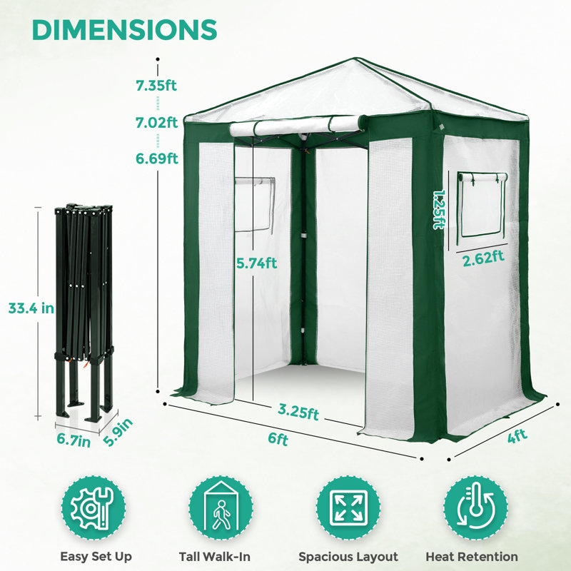 Serre de jardin portative 6 x 4 pi, Vert