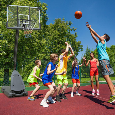 Height Adjustable Basketball Hoop (7.5-10ft) - 44 Inch Backboard Portable Goal System With Stable Base For Outdoor Use