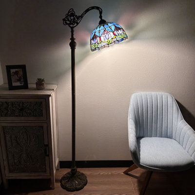 Phenix Tiffany Floor Lamp Blue Purple Stained Glass Tulips LED Bulb Included Gooseneck 20"W 12"D 63"H
