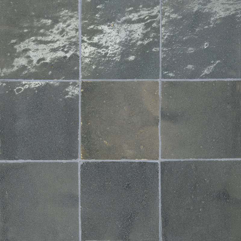 Zagora 4" x 4" Glossy Zellige Field Tile, Chacoal