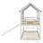 Twin Over Twin House Bunk Bed with Slide and Windows, White Wooden Kids Loft Bed Frame with Fun Playhouse Design