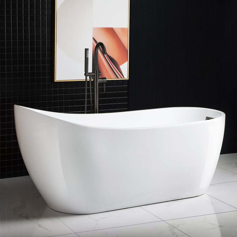 67" x 28" Freestanding Soaking Acrylic Single Slipper Bathtub with Reversible Drain, White/Matte Black