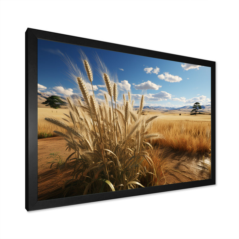 Golden Harvest Meadow Horizon II - prairies, art mural, Cadre d'angle fermé noir, H 24 po x l 32 po x P 1 po