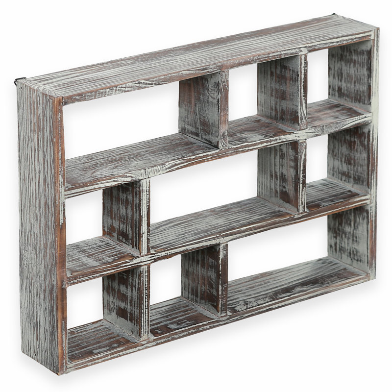 9 Piece Pine Solid Wood Floating Shelf, Fir Wood Brown