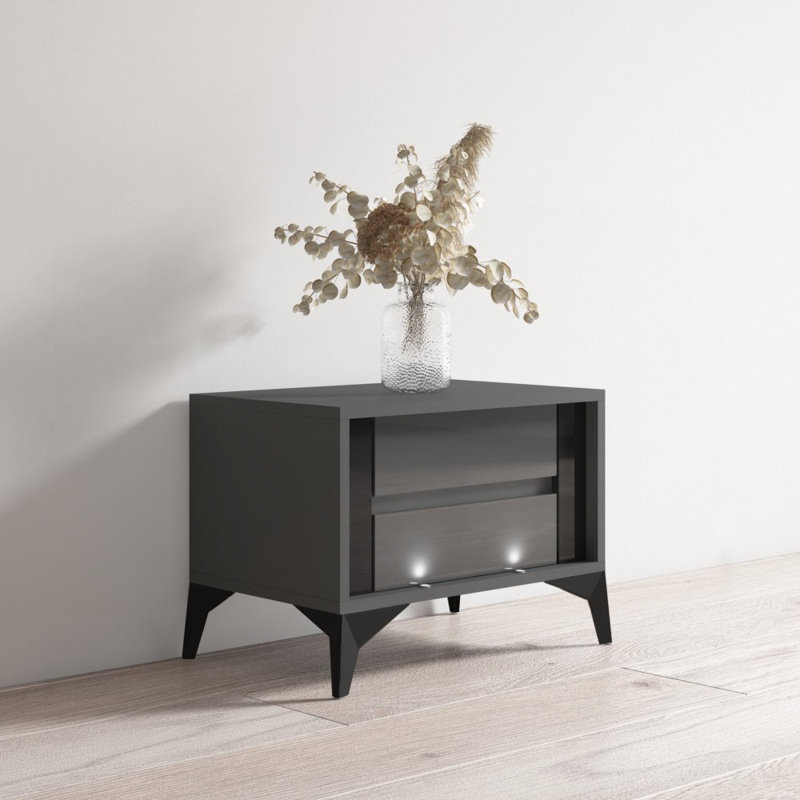 Table de chevet 2 tiroirs Bendine, Gris