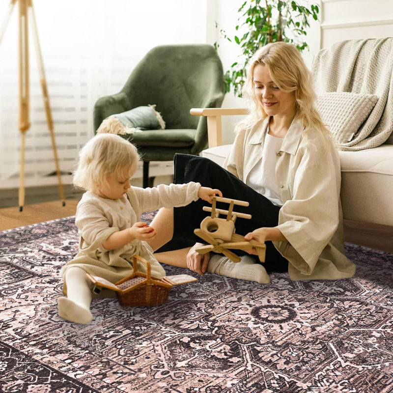 Tapis à motif floral lavable Fillender, Rectangle 4pi x 6 pi
