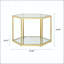 Table d'appoint hexagonale de luxe avec verre trempé et cadre doré