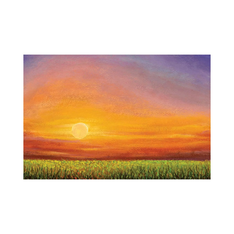 Dawn Sunset Over a Green Field 1 Piece Painting on Canvas, 20.32cm H x 30.48cm W x 1.91cm D, Wrapped Canvas