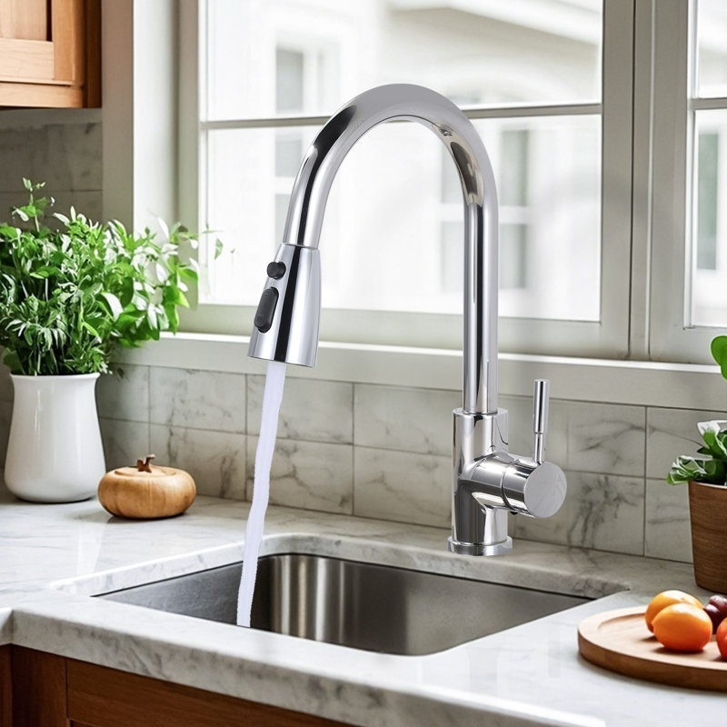 1/2 po Robinet de cuisine rétractable à 3 fonctions avec 9 adaptateurs, Chrome poli