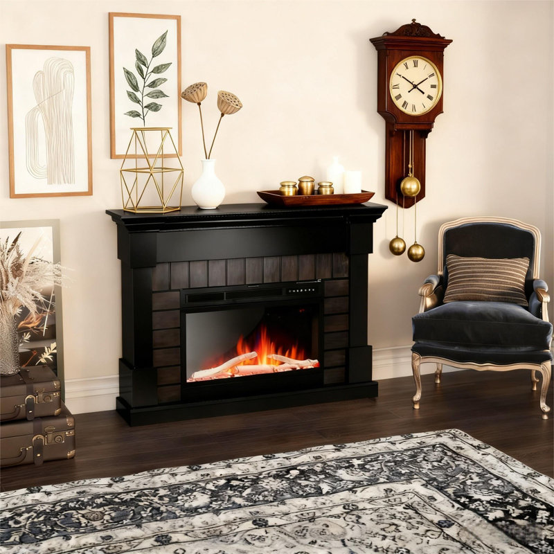 50" Wooden Surround Electric Fireplace Mantel TV Stand - Freestanding Unit with Remote Control, Lifelike Adjustable LED Flame, Dual-Power 750W/1500W Heating for Stylish & Cozy Home