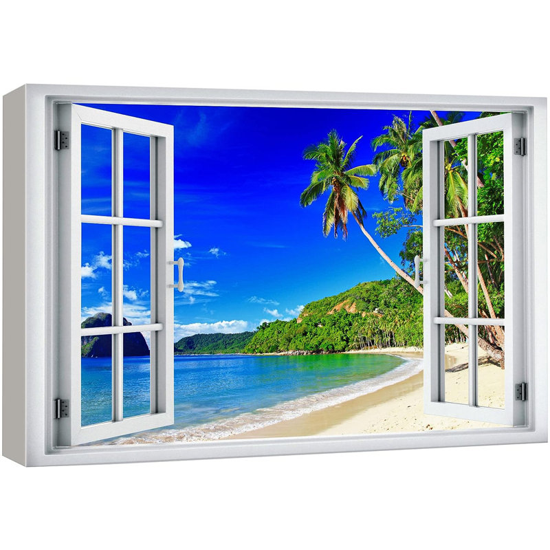 «Tropical Island Beach Shore Palm Tree Paradise Nature Wilderness» / reproduction sur toile, H 12 po x l 18 po x P 1,5 po