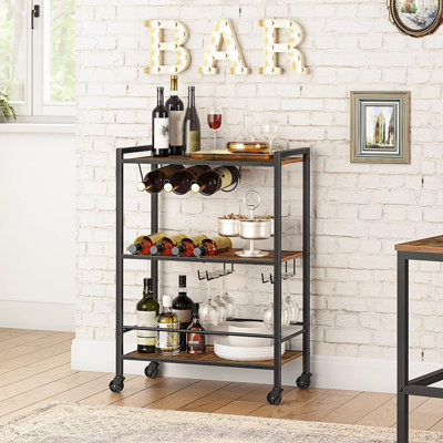 Bar Cart, 3-Tier Coffee Cart With Wheels, Kitchen Cart, W...