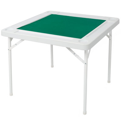 Square Folding Card Table, Mahjong Table With Green Felt,Chip Trays And Cup Holders, Portable Domino Tables For 4 Players, Card Game Tables For Mahjong Poker Domino Game
