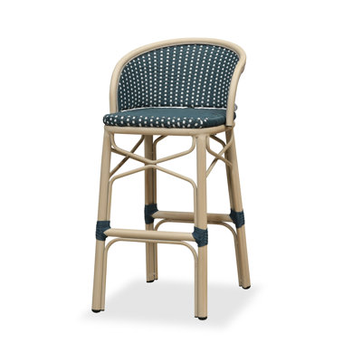 PURPLE LEAF Outdoor French Country Style PE Rattan Bar Stool with Ergonomic Armrests (1 chair)