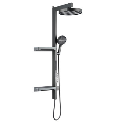12.8" Exposed Rainfall Shower System，5 Functions with Handheld and Waist Shower，4 Spray Modes, Gun-Grey