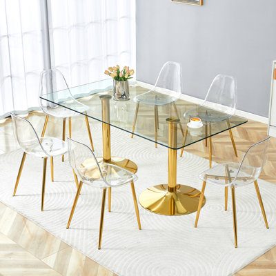 Ensemble de table et de chaises Table en verre trempé de 71 po x 35,4 po