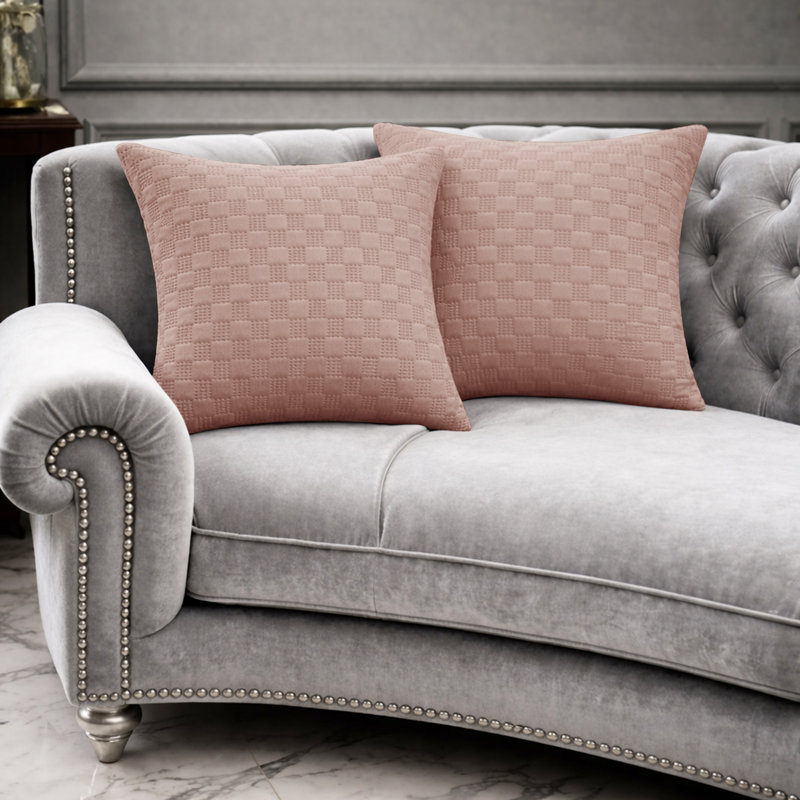 Luxury Check Velvet Cushion Covers Set Of 4 Soft Throw cases , Pink