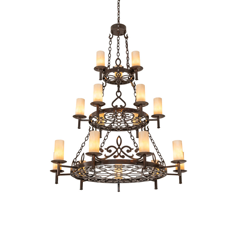 Lustre en roue de chariot à 18 lumières
