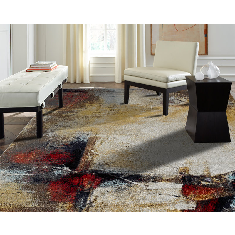 Carruthers Abstract Area Rug in White, Rectangle 2' x 3'