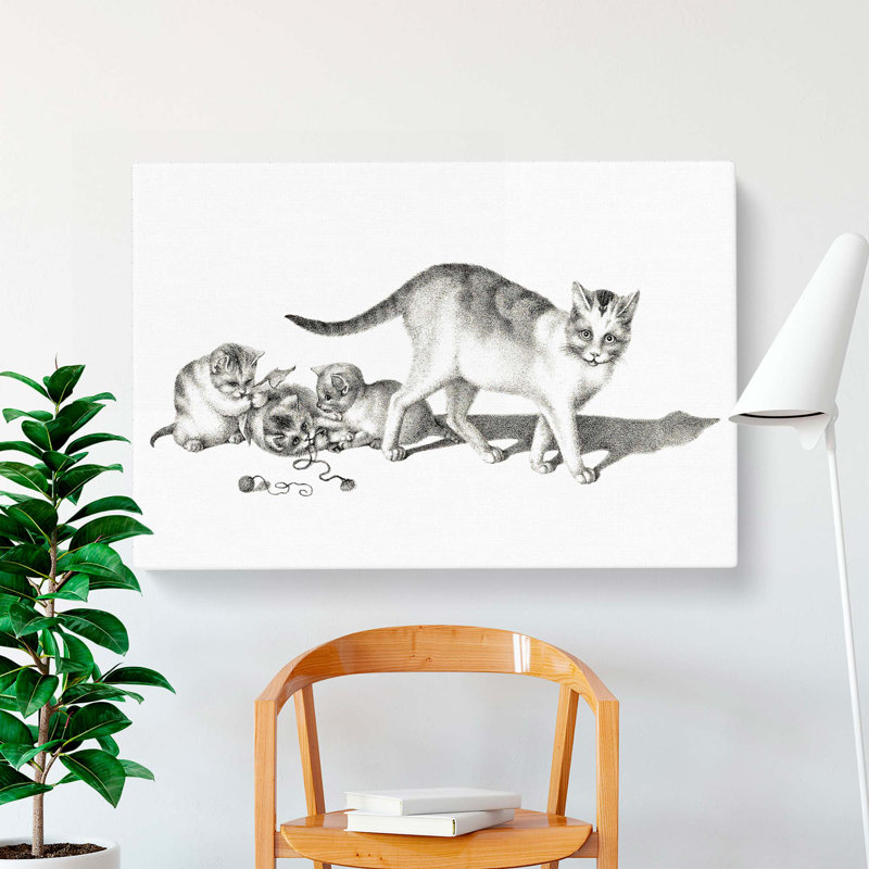 Cat With Playful Kittens by Gottfried Mind - Wrapped Canvas Print, 40cm H x 60cm W x 3cm D