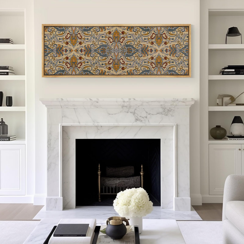 Abstrait botanique abstrait motif rétro antique, H 20 po x l 60 po, Natural