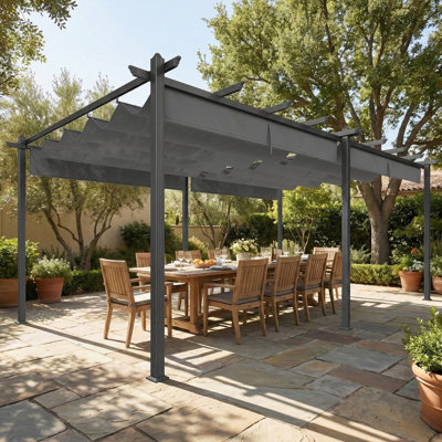 11.7' x 19.6' Pergola with Retractable Canopy and Aluminum Frame