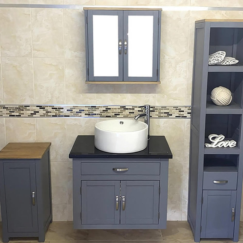 Bridgwater 750mm Single Bathroom Vanity with Vessel Stone Basin, Black Quartz