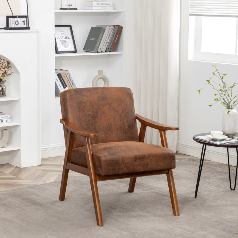 Chaise d'appoint avec revêtement en microfibre et structure en bois massif, Microfibre / microsuède brun