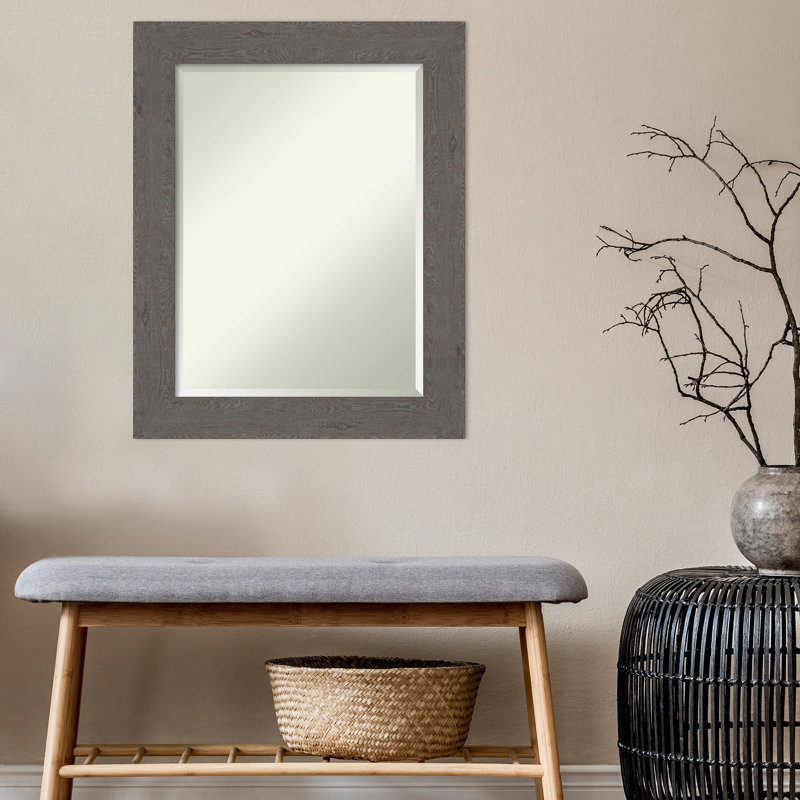 Akhia Narrow Beveled Wall Mirror, 29" x 23", Rustic Plank Gray