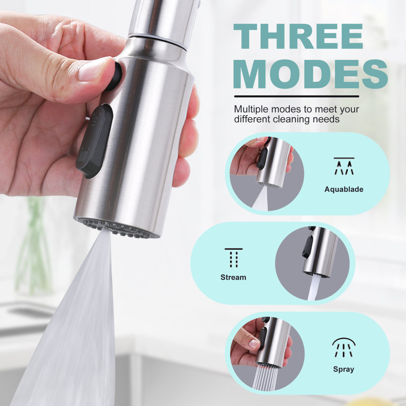 Brushed Nickel 3-Function Kitchen Faucet Spray Head with 9 Adapters