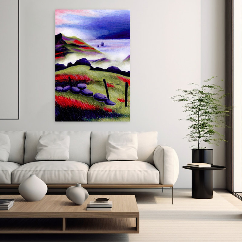Art contemporain, paysage contemporain abstrait pacifique, H 60 po x l 40 po