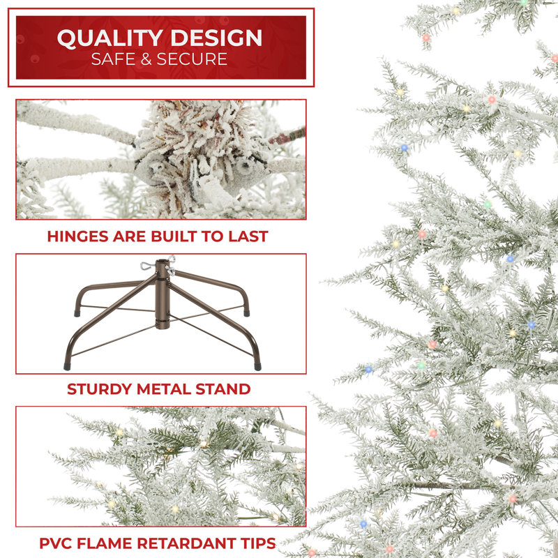 Pre-Lit Sparse Pine Flocked Artificial Christmas Tree with Stand, 7.5'