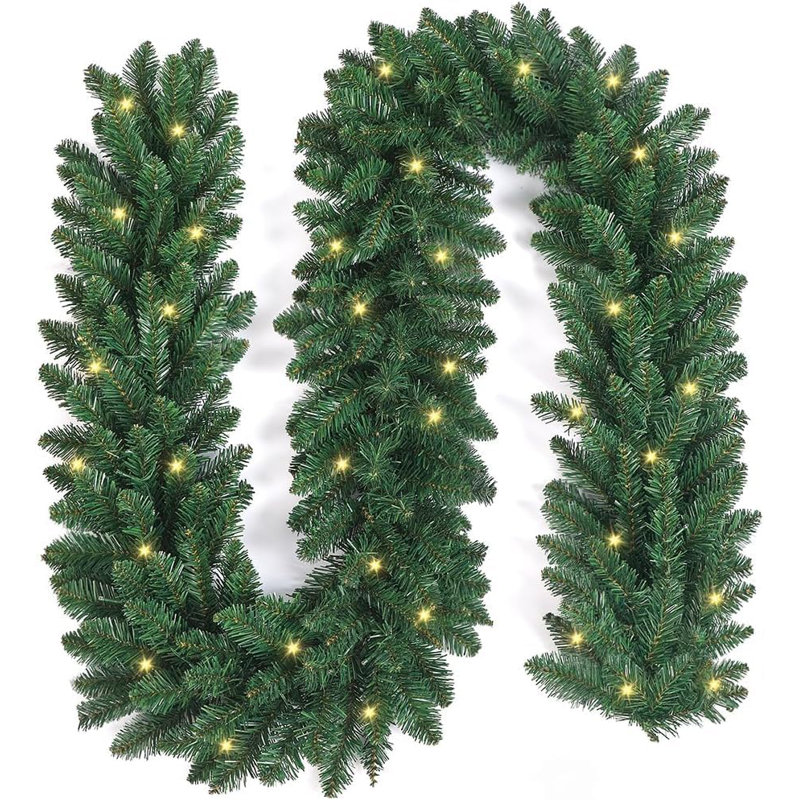 270cm (9ft) Christmas Garland, Prelit with Warm LED Lights & Timer