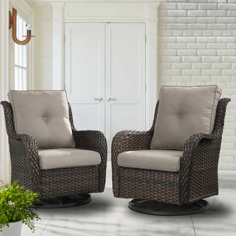 Fauteuils d'appoint en rotin avec coussins Bonia, Brun, Gris