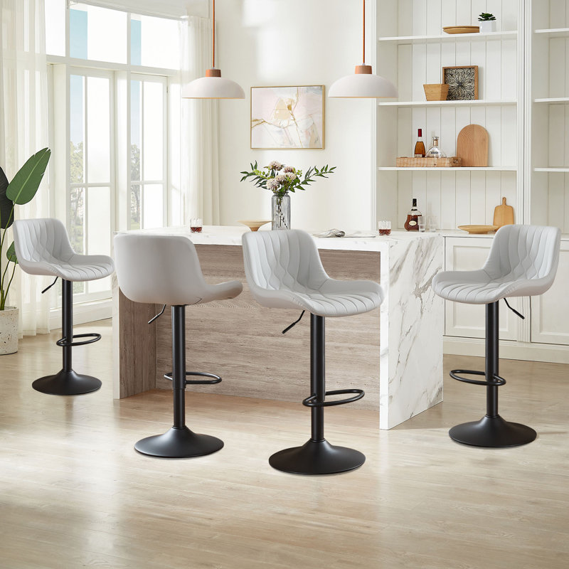 Swivel Adjustable Height Counter Stool With Footrest, Gray