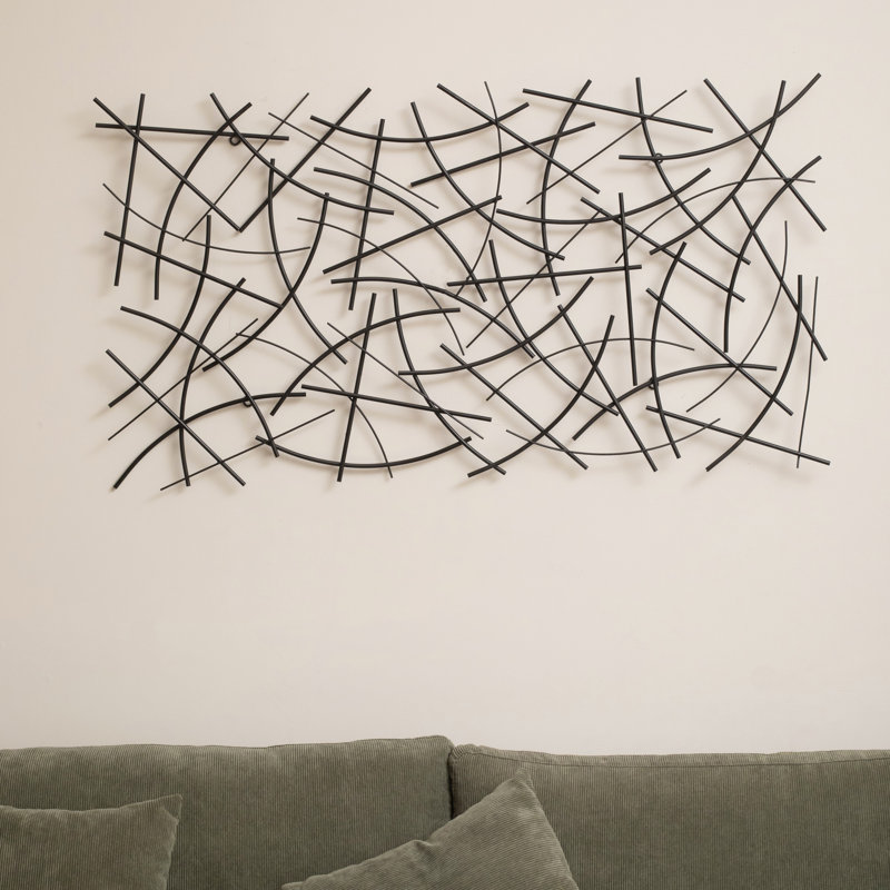 Polaris Rectangle Curved Metal Abstract Wall Art, Black
