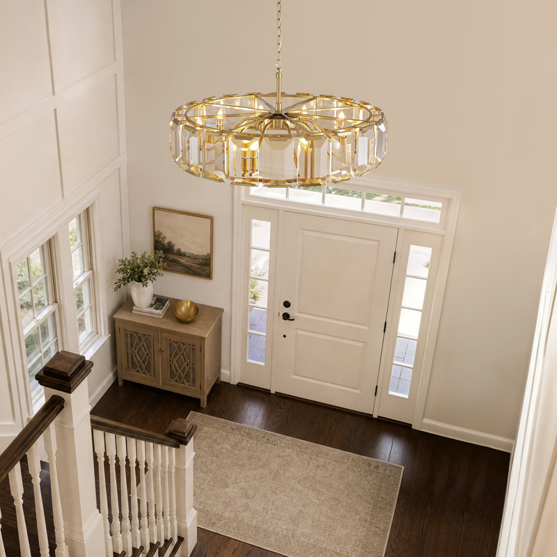 10-Light Dimmable Modern Drum Crystal Chandelier