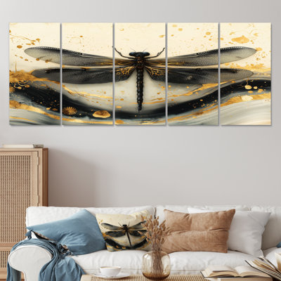 Mouche de dragon doré vol d'élégance - Art mural libellule animal - Art mural moderne