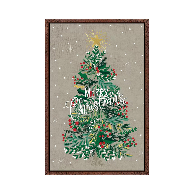 Christmas Deck The Halls IV by Caroline Alfreds - Painting on Canvas, 101.6 cm H x 66.04 cm W, Classic Brown Wood Framed