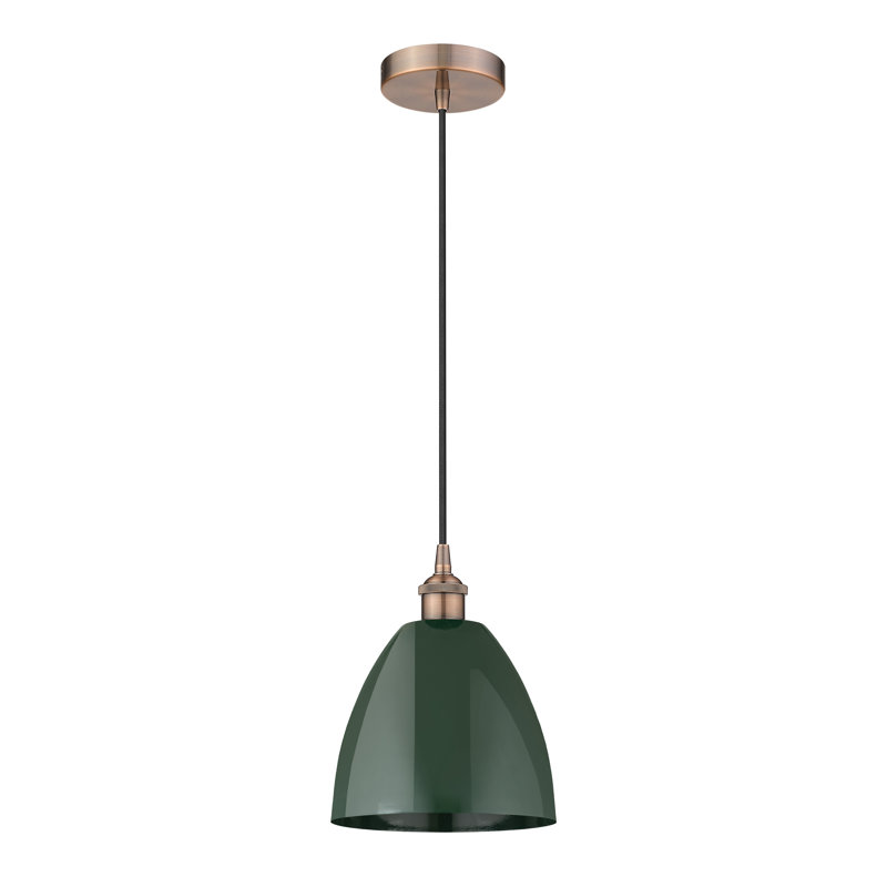 Luminaire suspendu simple à 1 lumière Schiavone, Vert, Cuivre antique