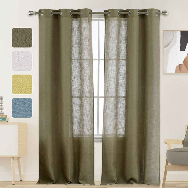 Rideaux de fenêtre de salon pour rideaux semi-transparents de chambre à coucher, L 37 po x L 84 po, Olive