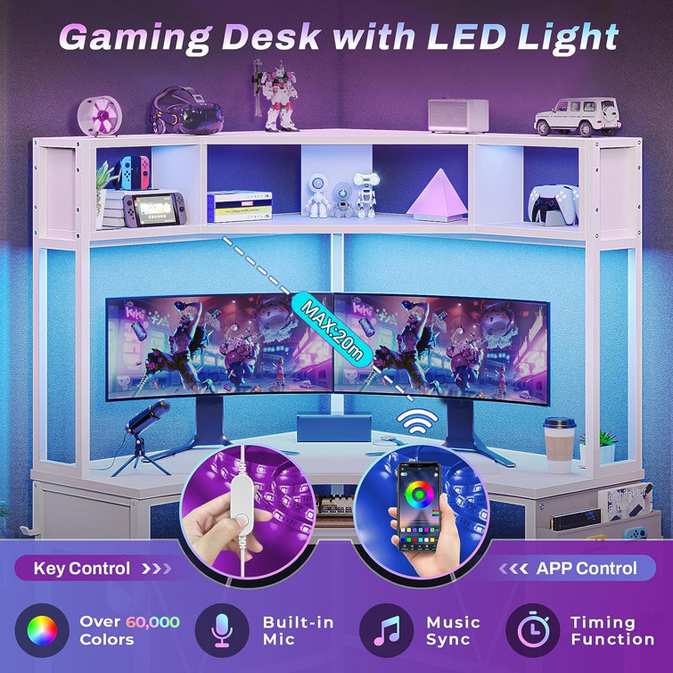 38.9 Corner Desk, Small Computer Desk with Hutch & LED Lights