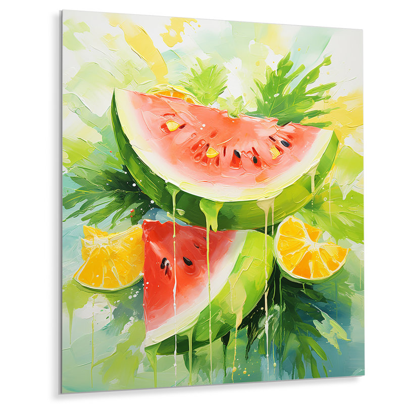 «Summertime Watermelon Fruit 5 - Fruits», art mural en métal, H 32 po x l 24 po x P 1 po