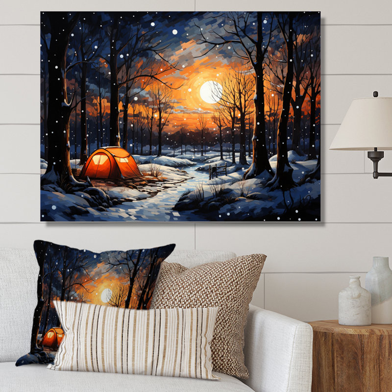 Winters Camping Glow I - paysages, reproduction sur toile, H 34 po x l 44 po x P 1,5 po, Toile tendue