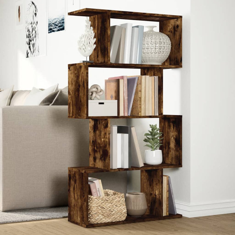Sekai 70cm W Bookcase, (4 Shelves) 129cm H x 70cm W x 24cm D, Smoked Oak
