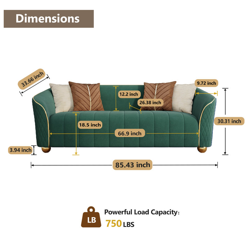 85.43" Upholstered Velvet Sofa, Green